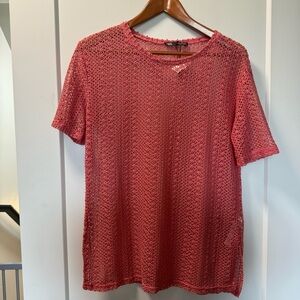NWOT Zara Short Sleeve Knit Net See Through Sheer Top Coverup Blouse Stretchy‎ M